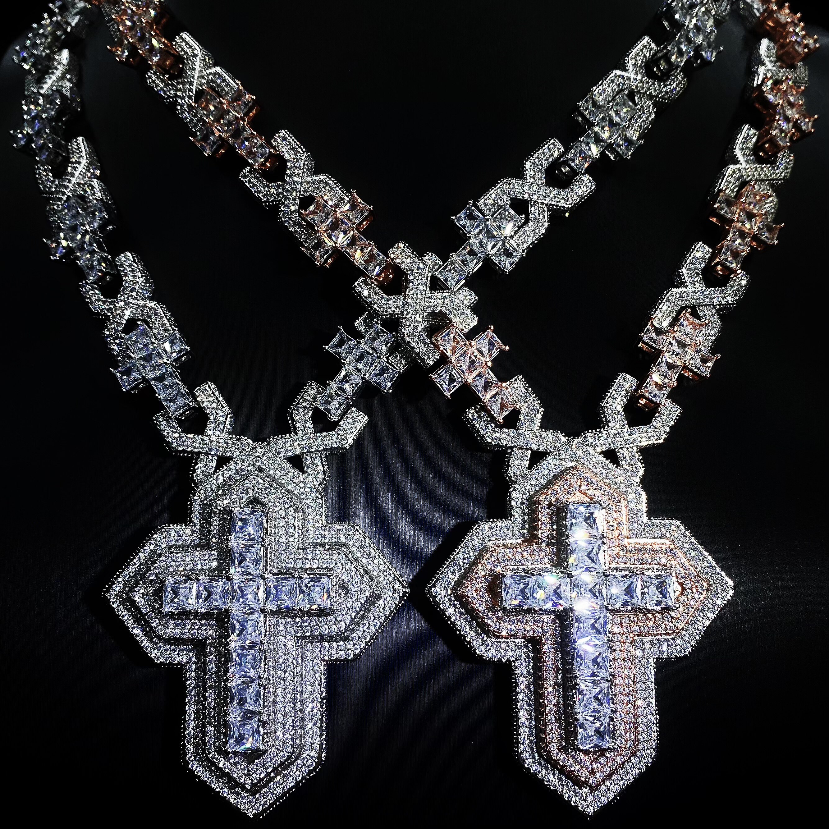 Mr.Blingggggg European and American hip-hop jewelry Young Thug's same style full diamond mixed cross necklace