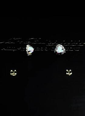 Mr.Bling纯银镶钻爱心欧泊耳钉
