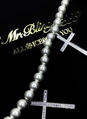 Mr.Bling情侣三十字架珍珠项链