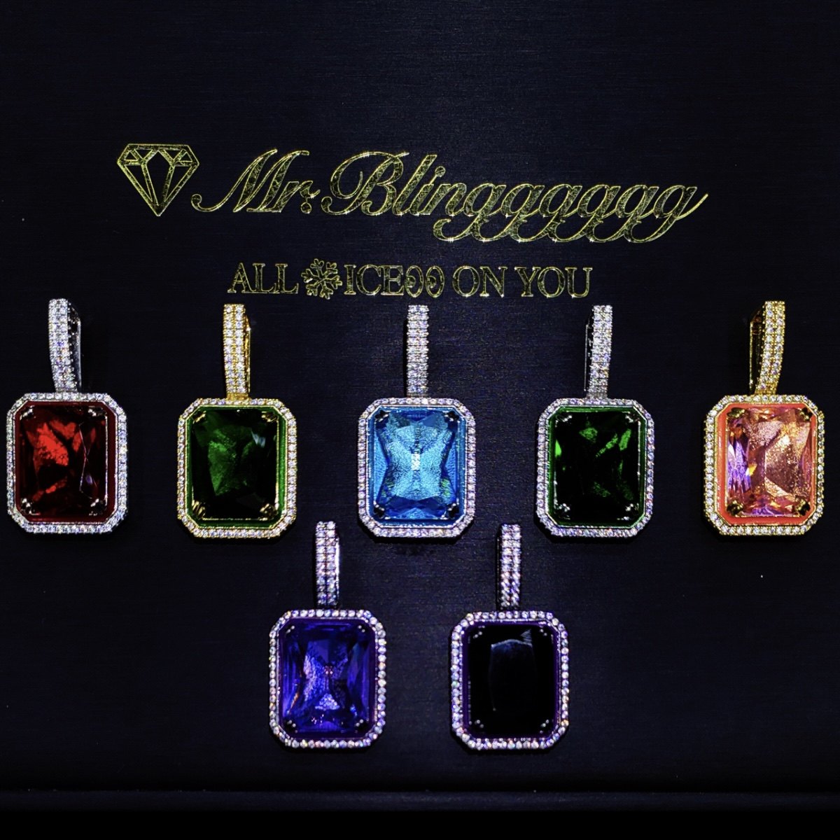 Mr.Blingggggg European and American hip-hop jewelry solid full diamond versatile couple style luminous rainbow gemstone pendant