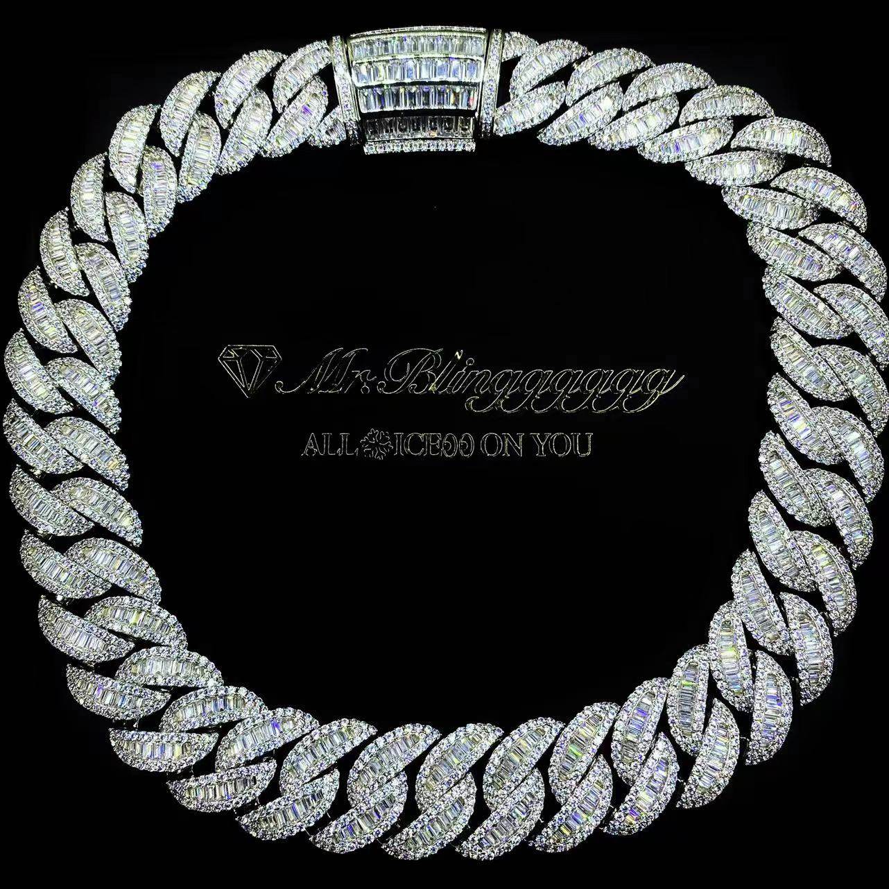 Mr.Blingggggg European and American hip-hop jewelry 25mm full diamond mixed inlaid wide square diamond devil Cuban chain
