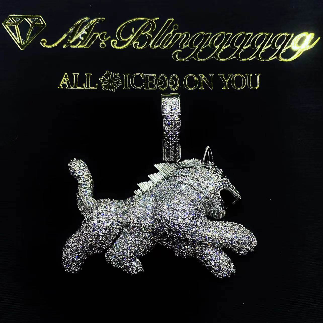 Mr.Blingggggg European and American hip-hop jewelry, trendy full-diamond Leo lion carved Seiko rap pendant