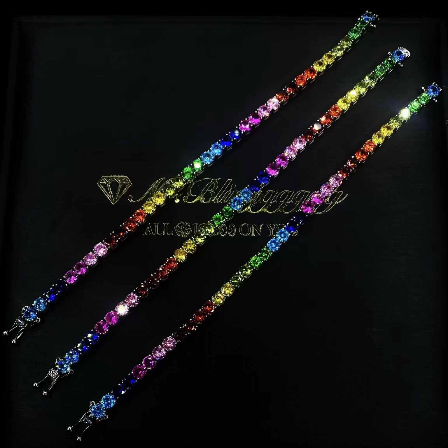 Mr.Blingggggg European and American hip-hop jewelry couple style rainbow gradient diamond tennis rap super flash bracelet