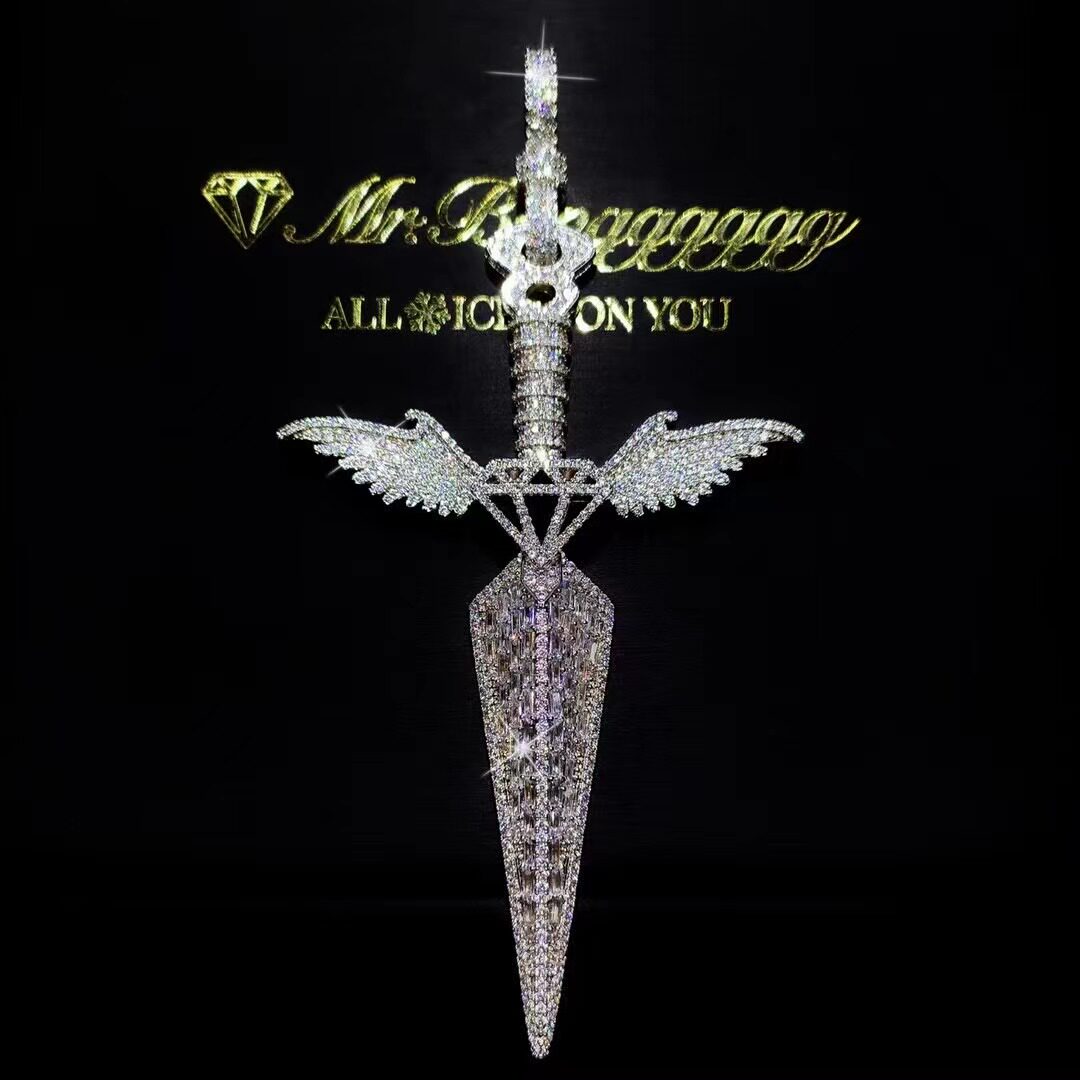 Mr.Blingggggg European and American hip-hop jewelry 21Savage same style full diamond mixed inlay large sword pendant