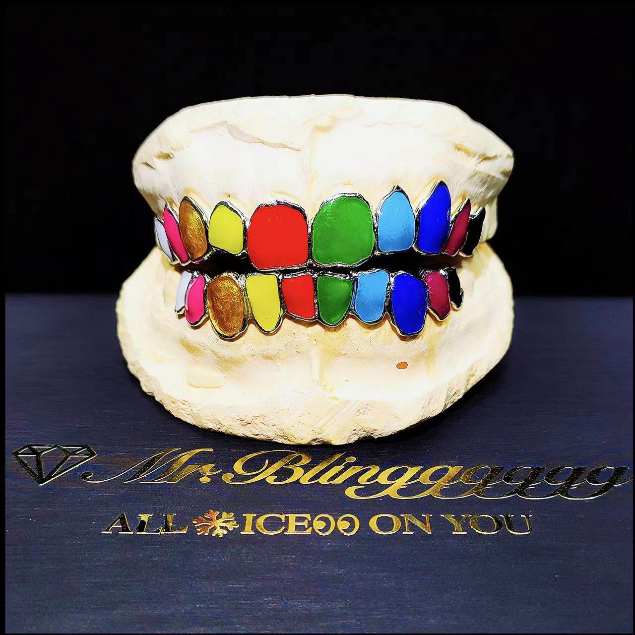 Mr.Blingggggg European and American hip-hop jewelry privately customized 6ix9ine same style rainbow braces grillz