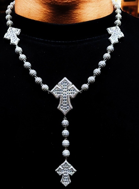 Mr.Bling满钻念珠混镶十字架项链