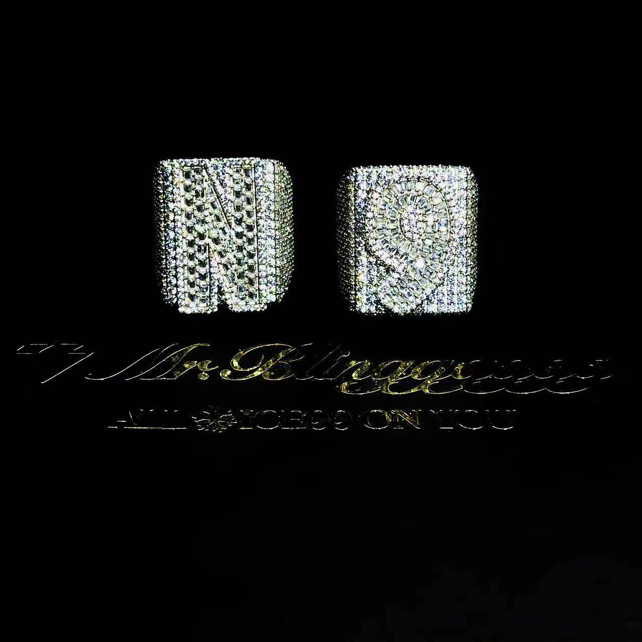 Mr.Blingggggg European and American hip-hop jewelry Rapper's same style full diamond mixed inlaid custom letter ring