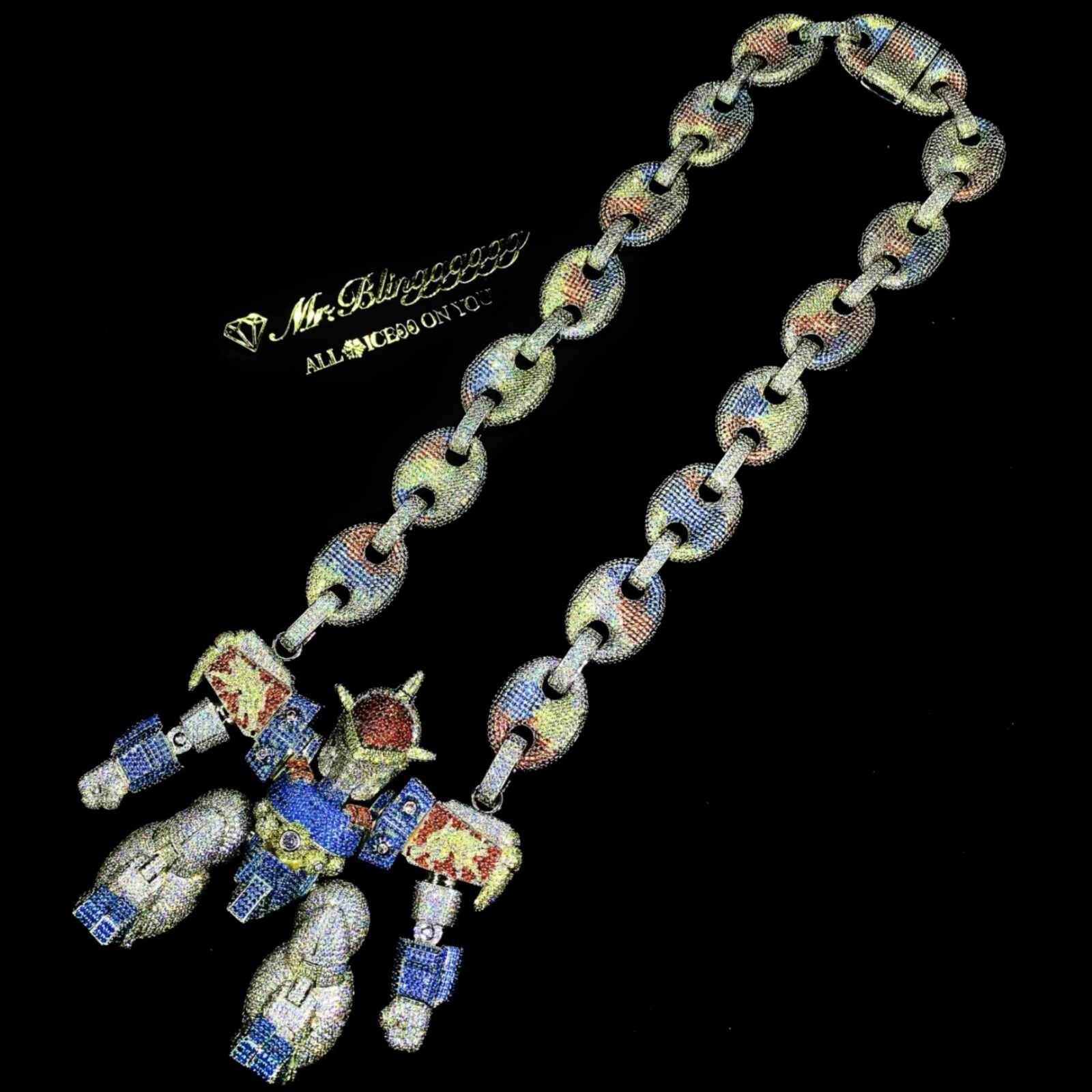 Mr.Blingggggg European and American hip-hop jewelry Ma Siwei's same style full diamond oversized dragon warrior necklace