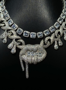 Mr.Blingggggg欧美嘻哈珠宝 kylie jenner同款满钻水滴嘴唇古巴链