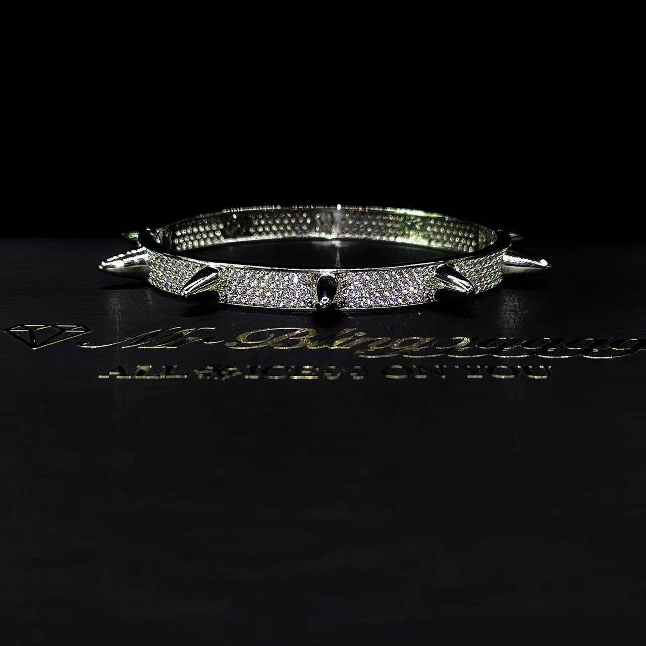 Mr.Blingggggg European and American hip-hop jewelry punk exaggerated half-diamond rivet spiked diamond trend bracelet