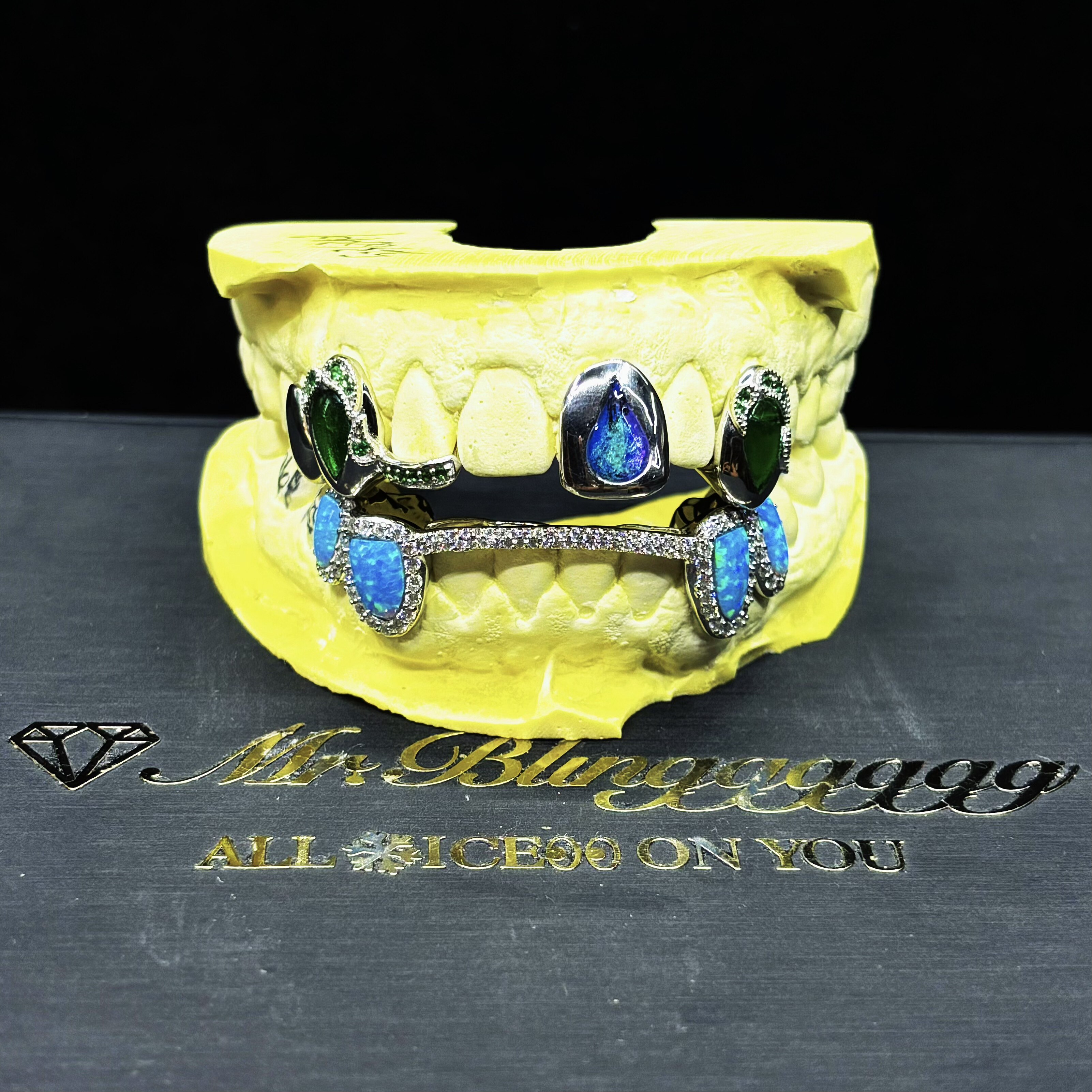 Mr.Blingggggg European and American hip-hop jewelry private custom moissanite colored gemstone opal enamel Grillz