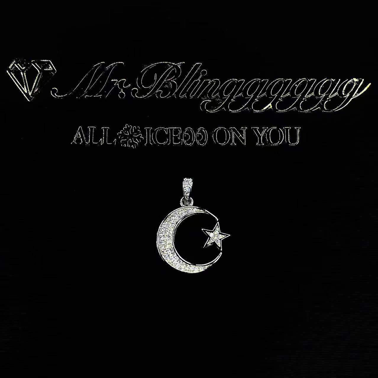 Mr.Blingggggg European and American hip-hop jewelry S925 silver full diamond star and moon combination star and moon myth pendant