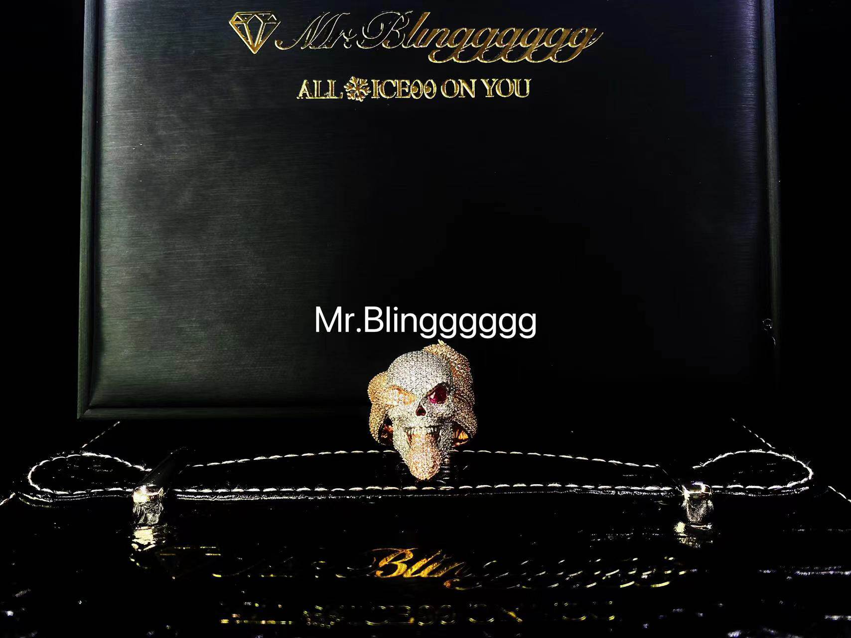 Mr.Blingggggg European and American hip-hop jewelry lil baby's same full diamond mixed color snake skull ring
