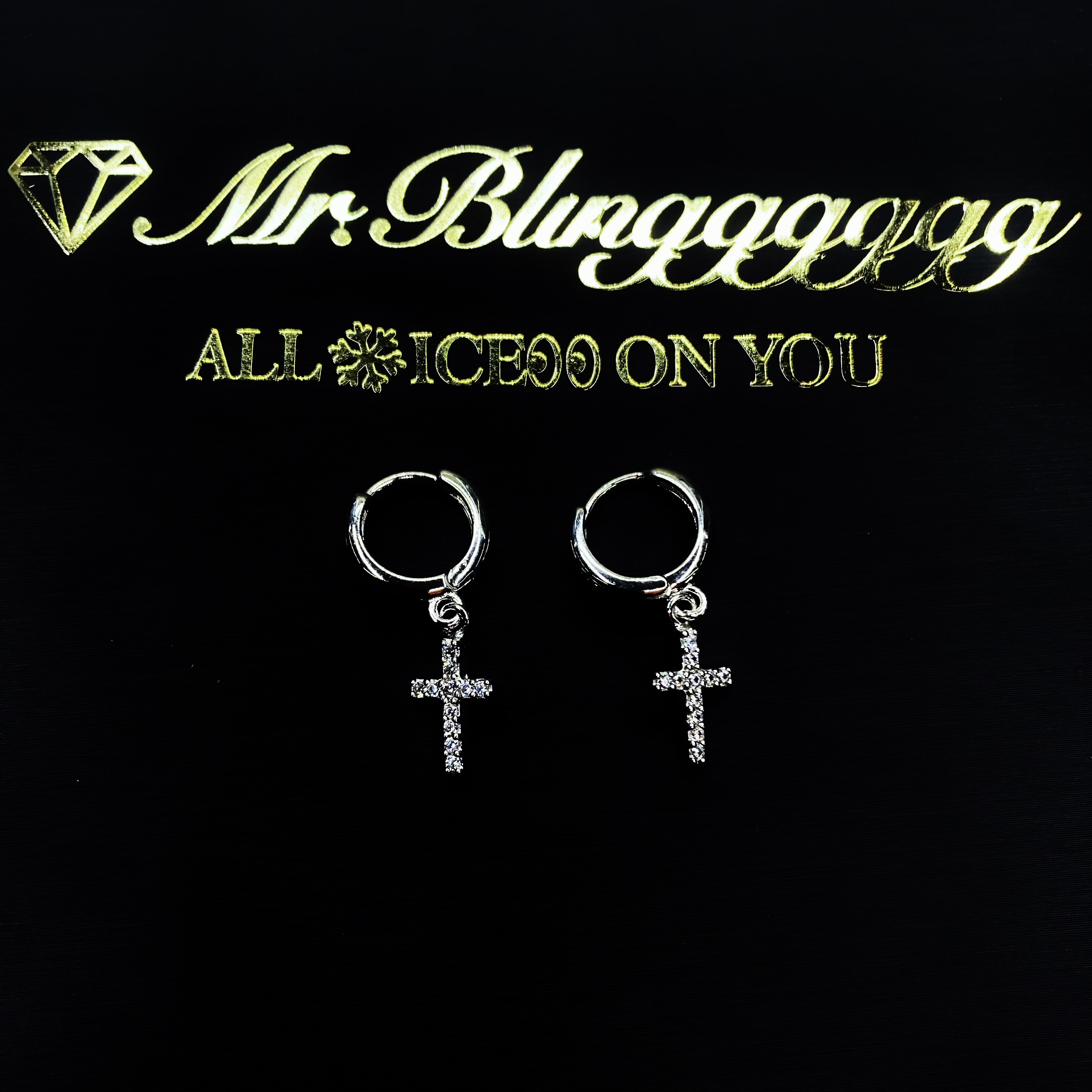 Mr.Blingggggg European and American Hip-Hop Jewelry S925 Silver Diamond Couple Style Versatile Simple Cross Earrings