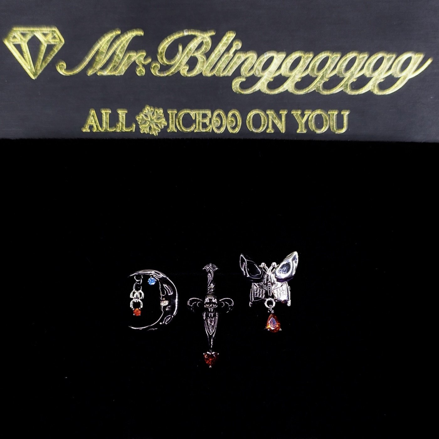 Mr.Blingggggg European and American hip-hop jewelry S925 silver dark style couple style skull moon dagger earrings