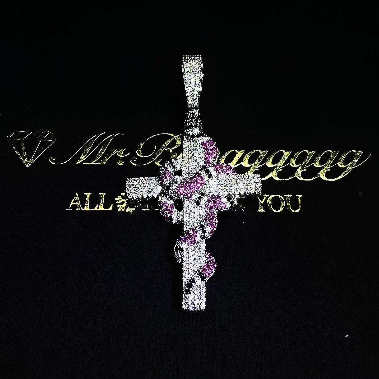 Mr.Blingggggg European and American hip-hop jewelry solid GUC snake cross full of diamonds pink couple pendant