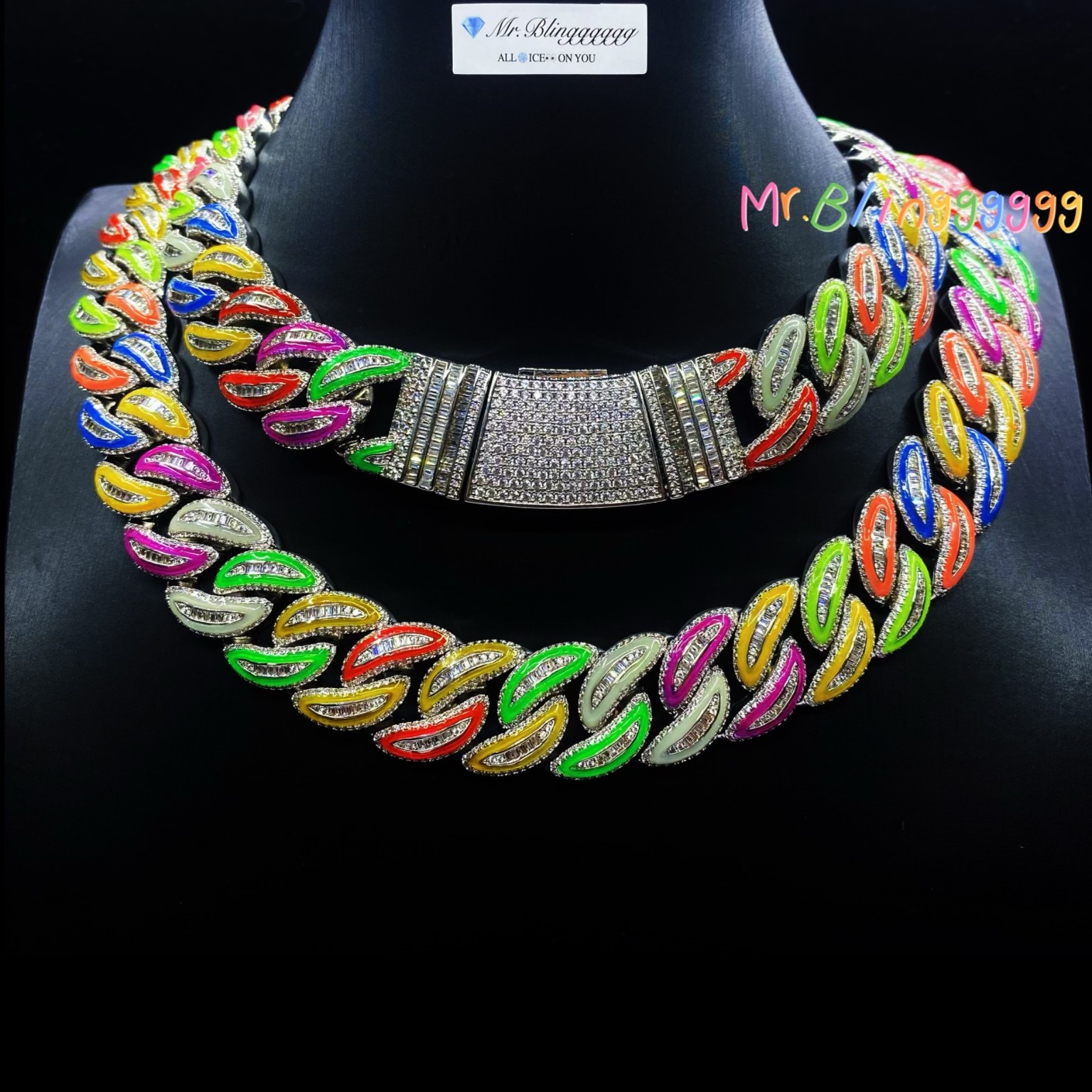 Mr.Blingggggg European and American hip-hop jewelry Travis Scott's same style mixed with diamonds, luminous rainbow Cuba