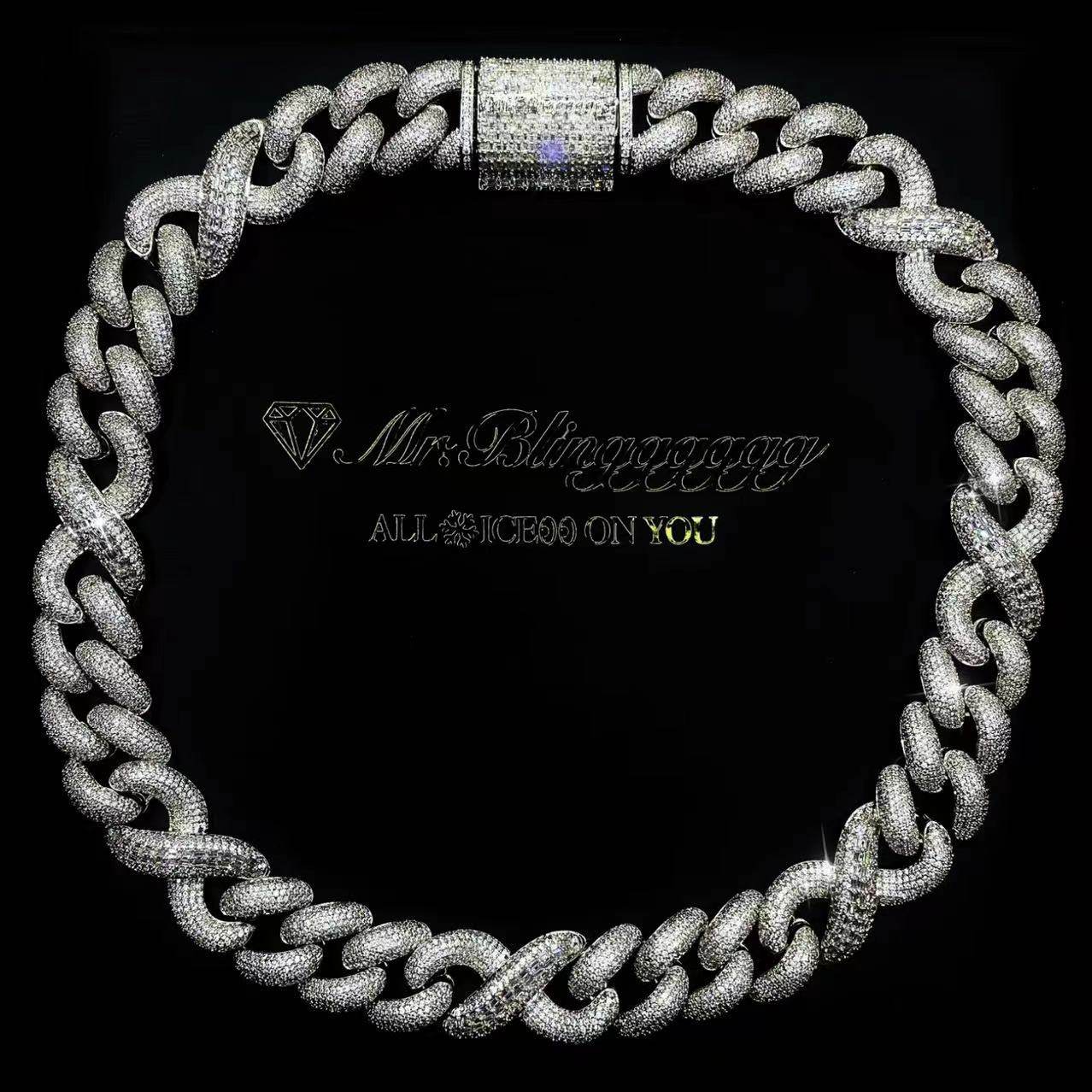 Mr.Blingggggg European and American Hip-Hop Jewelry 20mm Bubble Cuban Mixed Square Diamond Mobius Infinity Chain