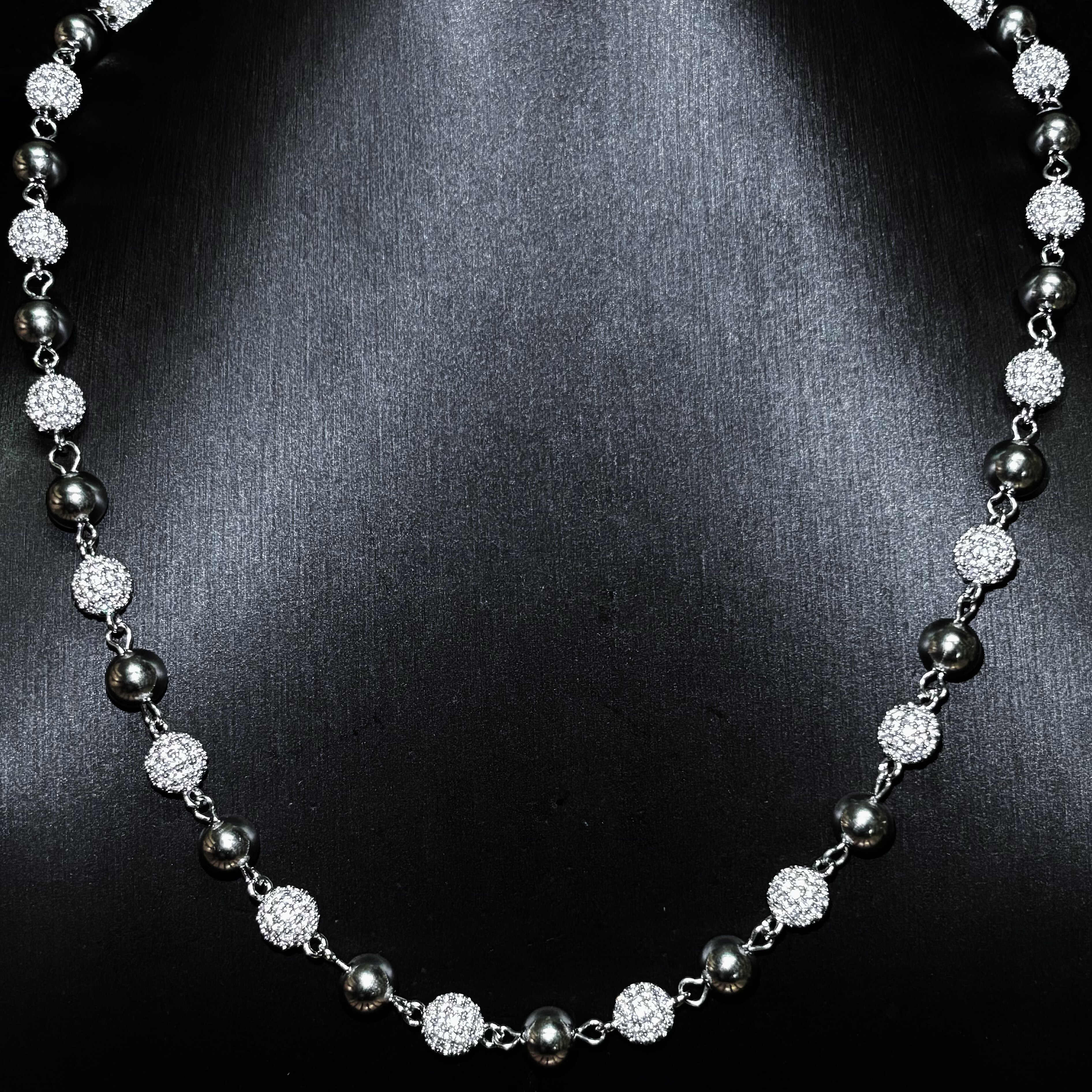 Mr.Blingggggg European and American hip-hop jewelry 8mm versatile diamond-stitched non-diamond round bead couple necklace