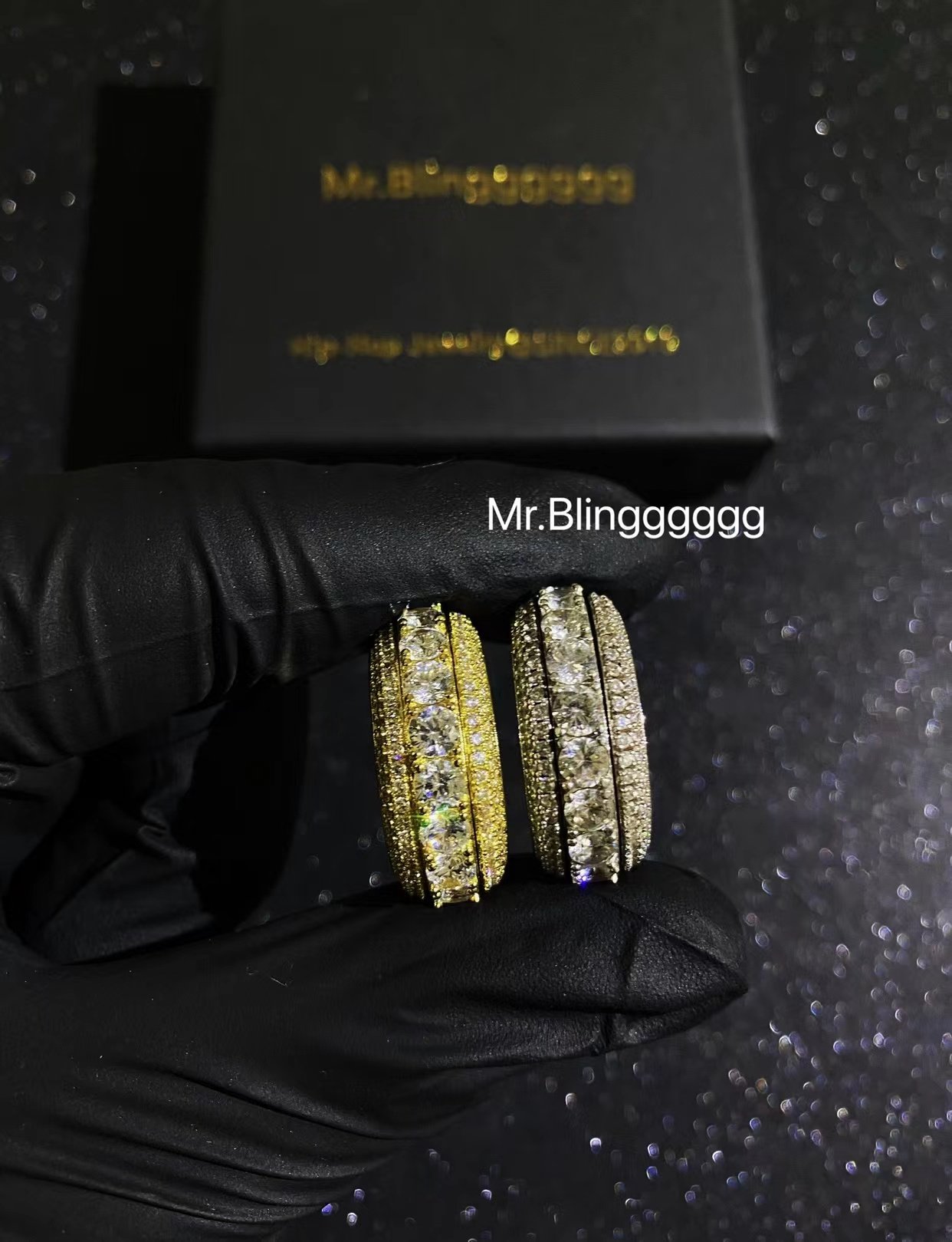 Mr.Blingggggg European and American hip-hop jewelry solid full-diamond rotatable five-row diamond mixed mosaic ring