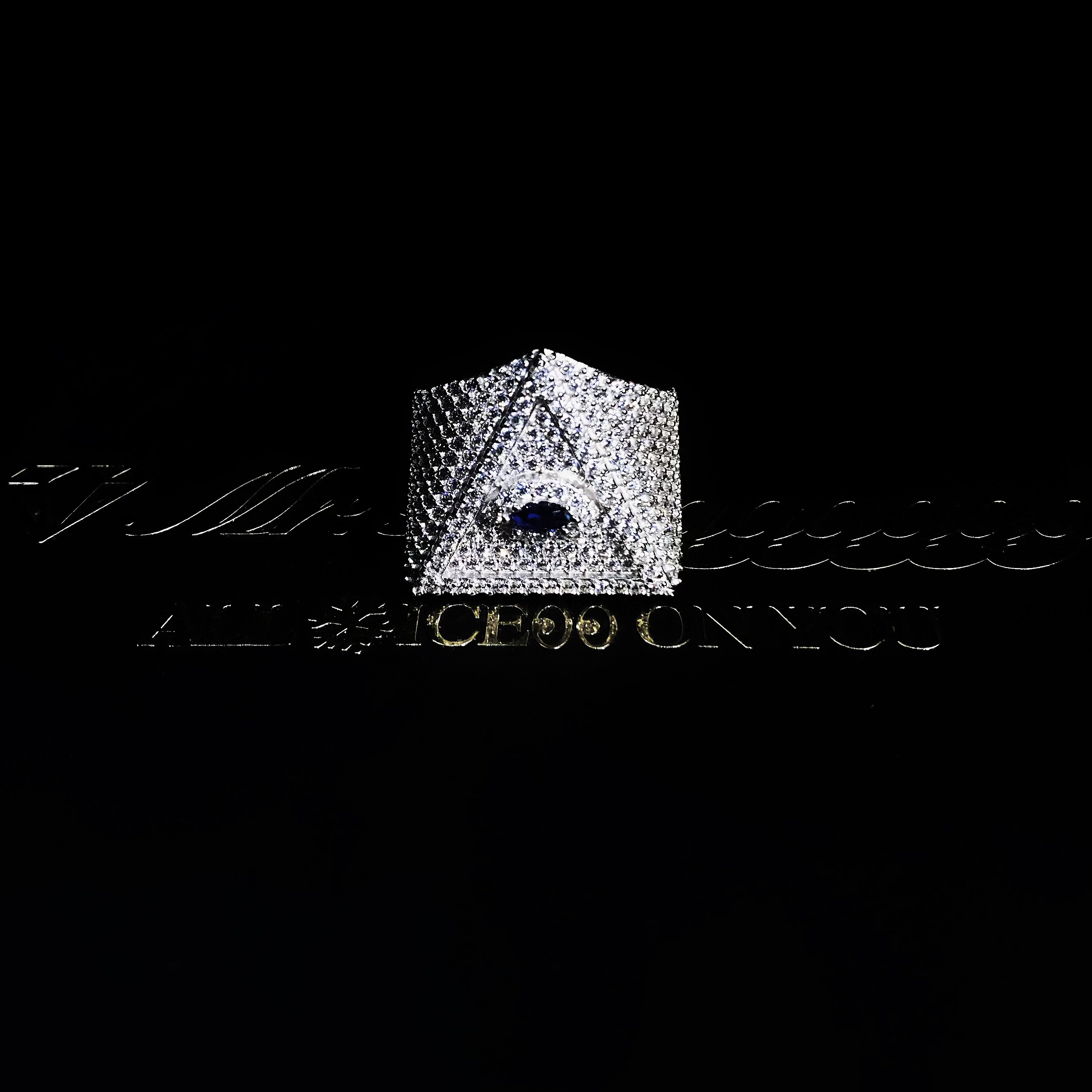 Mr.Blingggggg European and American Hip Hop Jewelry S925 Silver Full Diamond Blue Diamond All Seeing Eye Pyramid Ring
