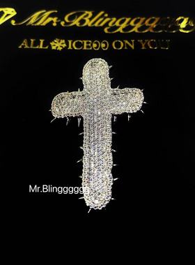 Mr.Blingggggg欧美嘻哈珠宝 实心高品质满钻荆棘尖刺十字架吊坠