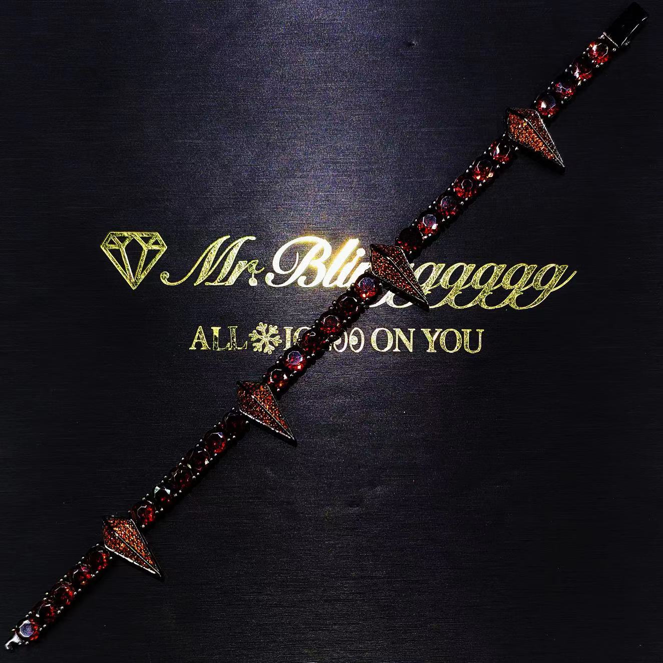 Mr.Blingggggg European and American hip-hop jewelry customized black red dark style black panther tennis diamond bracelet