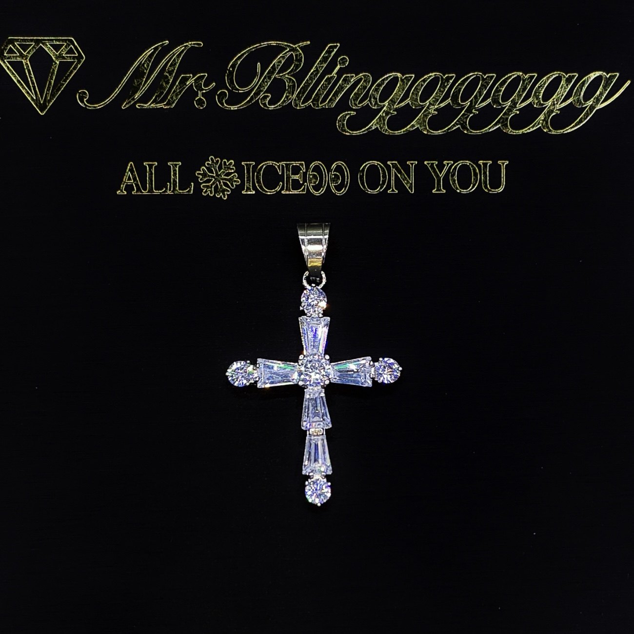 Mr.Blingggggg European and American hip-hop jewelry, non-fading full diamond mixed inlaid small cross couple necklace