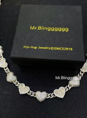 Mr.Bling混合镶嵌满钻爱心古巴链