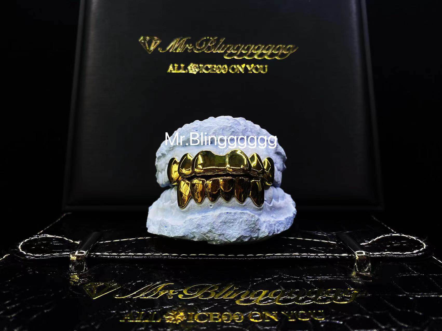 Mr.Blingggggg European and American hip-hop jewelry private custom diamond-free smooth gold braces Grillz