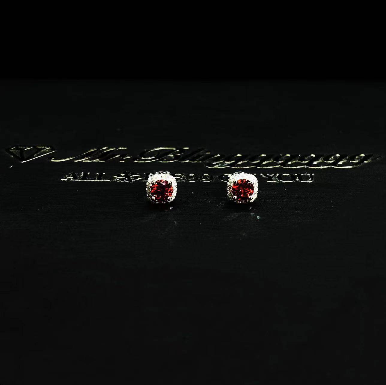 Mr.Blingggggg European and American hip-hop jewelry 925 silver moissanous pierced magnetic white and red rock candy ear needles