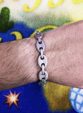 Mr.Bling满钻12mm彩色猪鼻古巴链