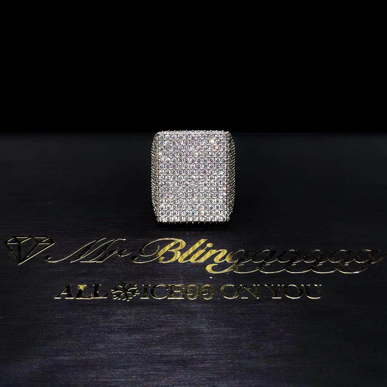 Mr.Blingggggg European and American hip-hop jewelry Ins same style full diamond exaggerated large square rap ring