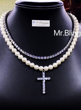 Mr.Bling男女通用珍珠十字架项链
