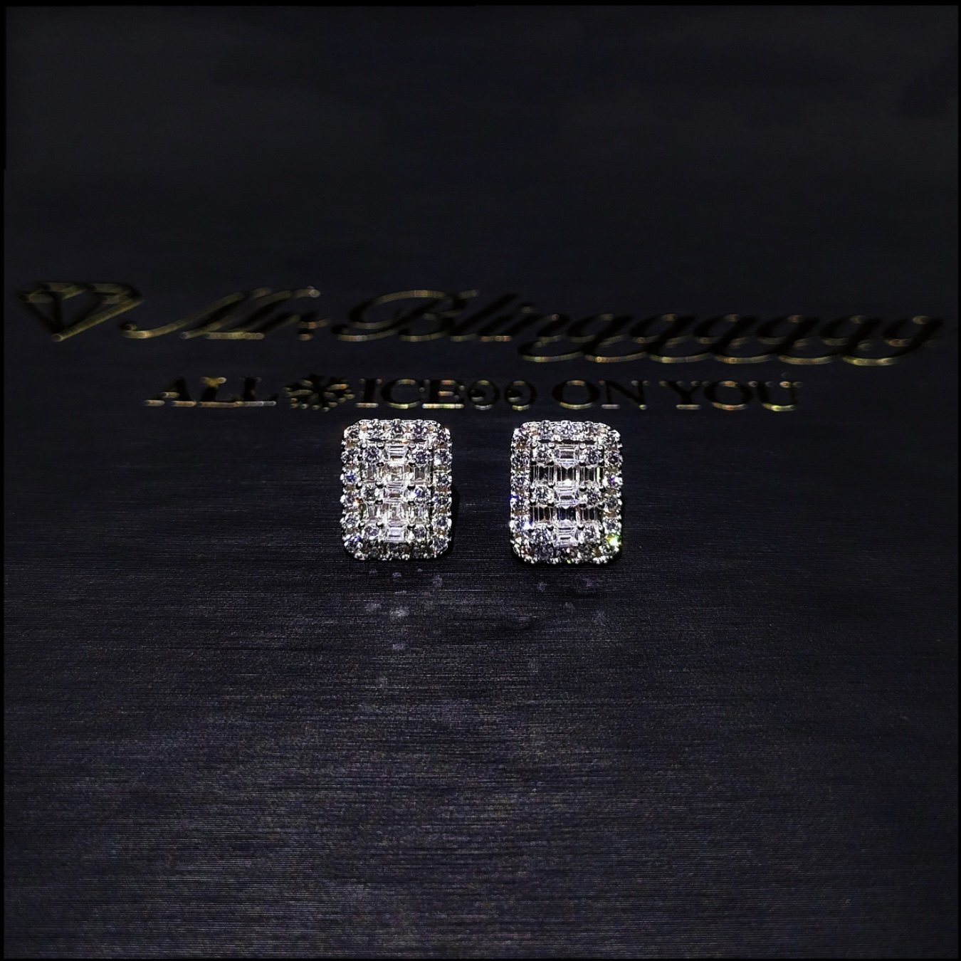 Mr.Blingggggg European and American hip-hop jewelry same style S925 sterling silver couples mixed inlaid square diamond earrings