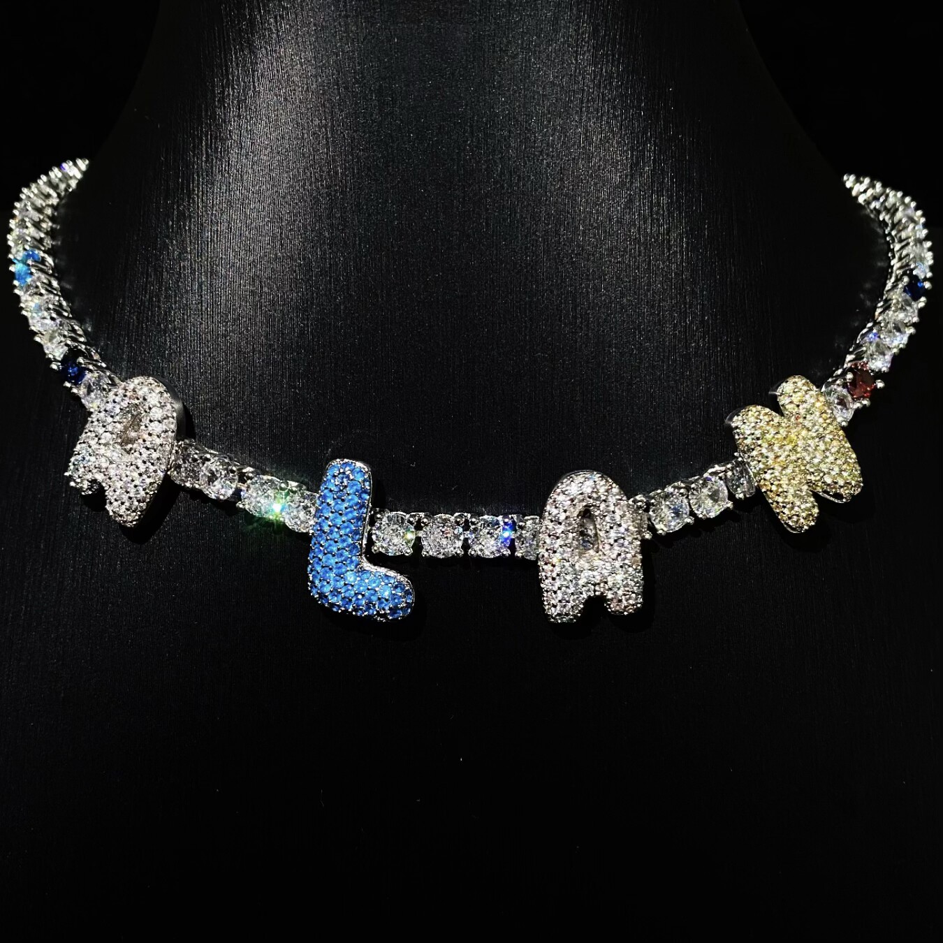 Mr.Blingggggg European and American hip-hop jewelry customized colorful letter row diamond tennis chain with dragon fighter