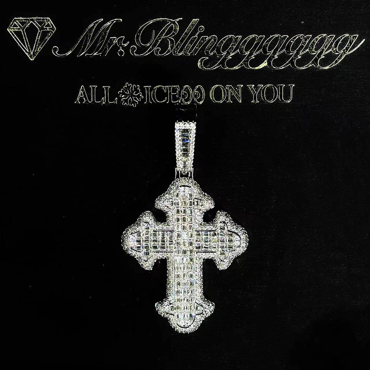 Mr.Blingggggg European and American hip-hop jewelry new design full diamond mixed inlaid bubble cross pendant
