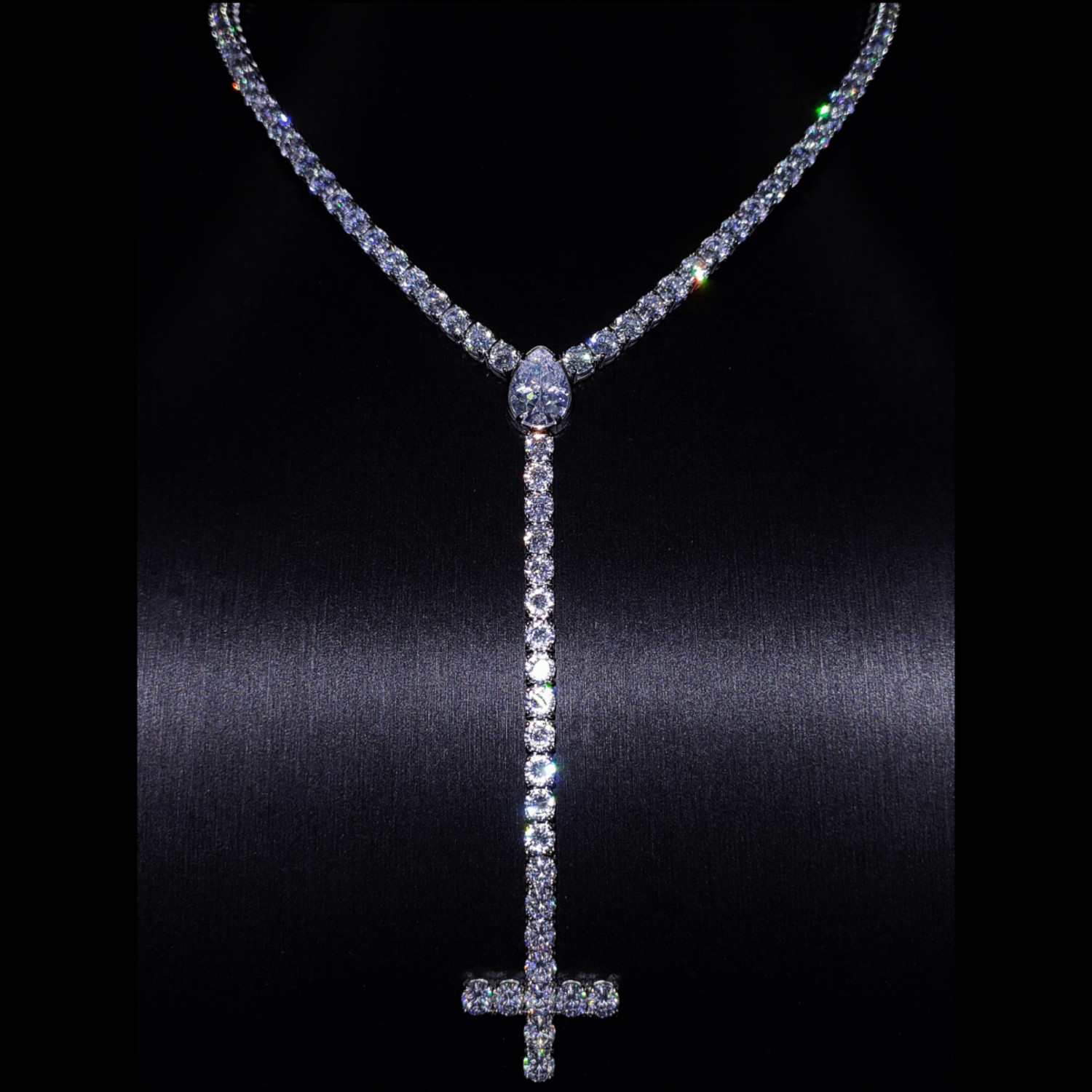 Mr.Blingggggg European and American hip-hop jewelry playboi carti same style water drop reverse cross row of diamonds