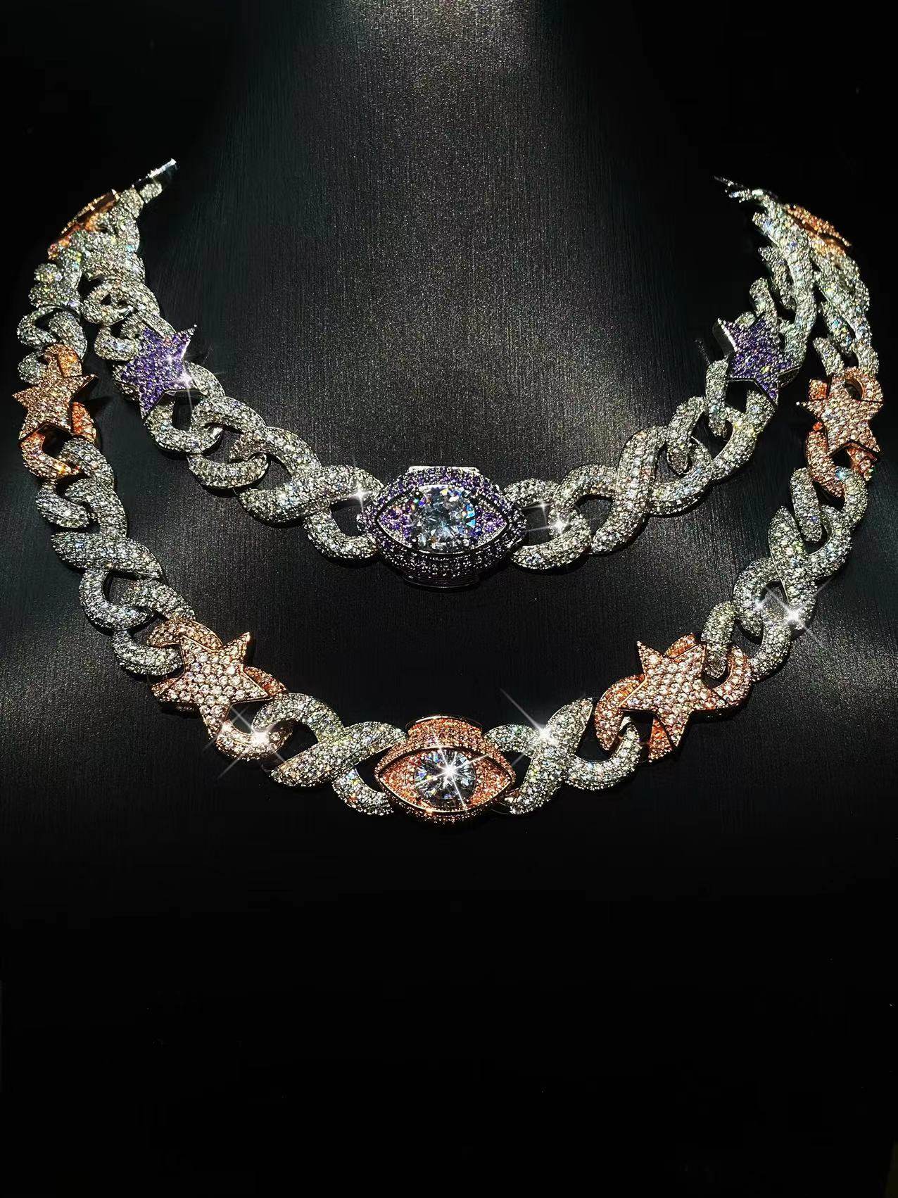 Mr.Blingggggg European and American hip-hop jewelry, full diamond Möbius strip, five-pointed star, devil's eye, Cuban chain