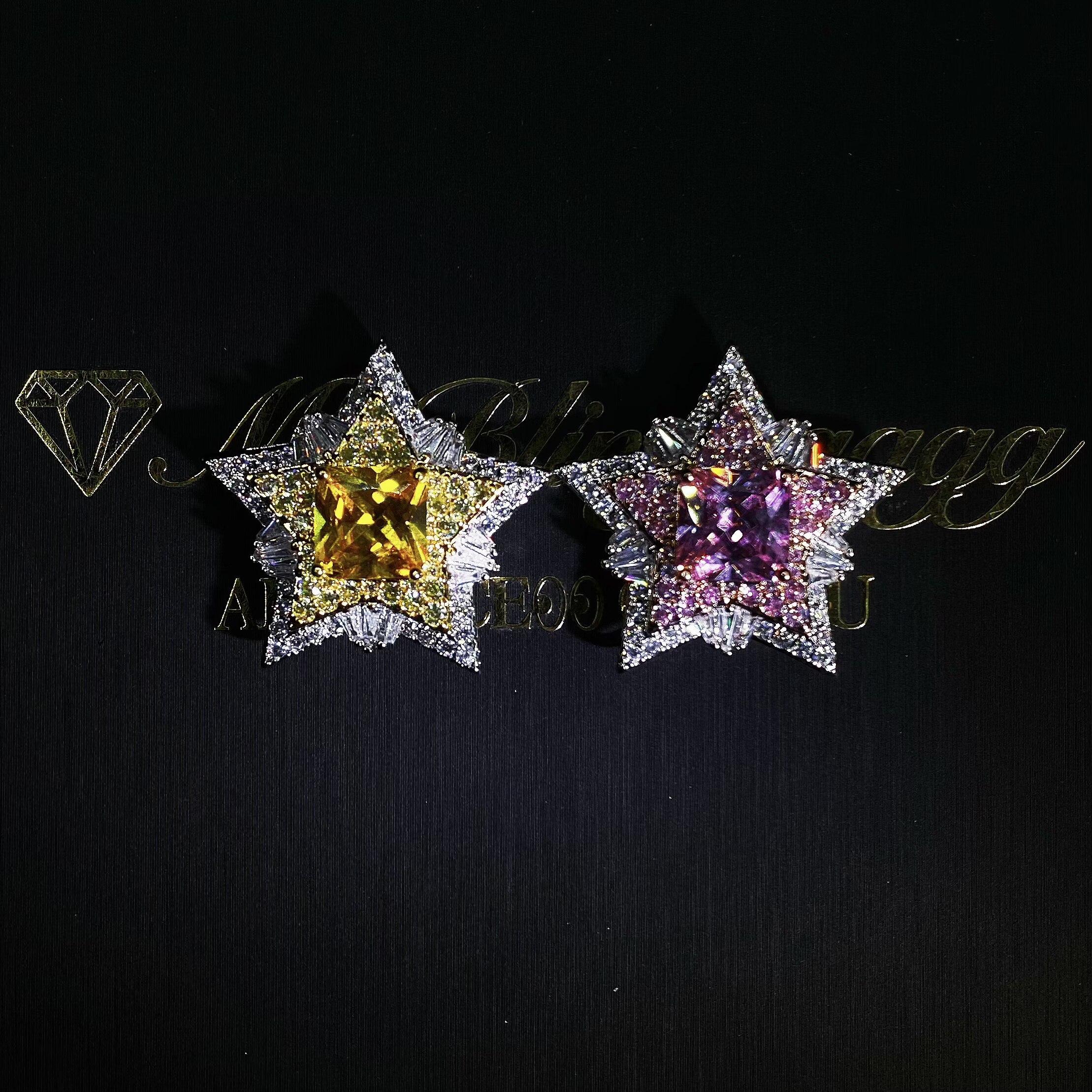 Mr.Blingggggg European and American hip-hop jewelry full diamond mixed mosaic couple style colorful five-pointed star pendant