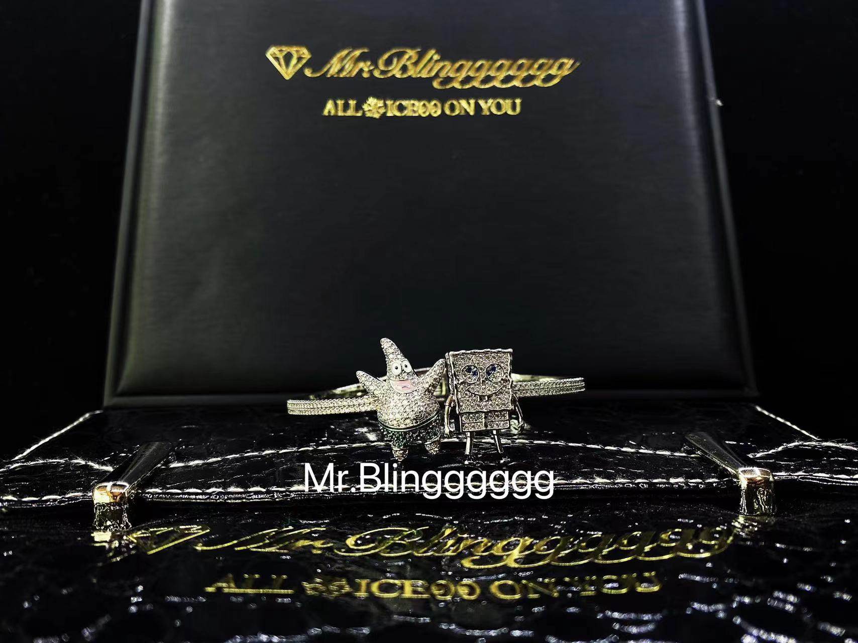 Mr.Blingggggg European and American hip-hop jewelry full of diamonds childhood memories Spongebob Squarepants star couple bracelet