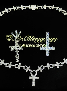 Mr.Bling满钻情侣安卡十字架项链