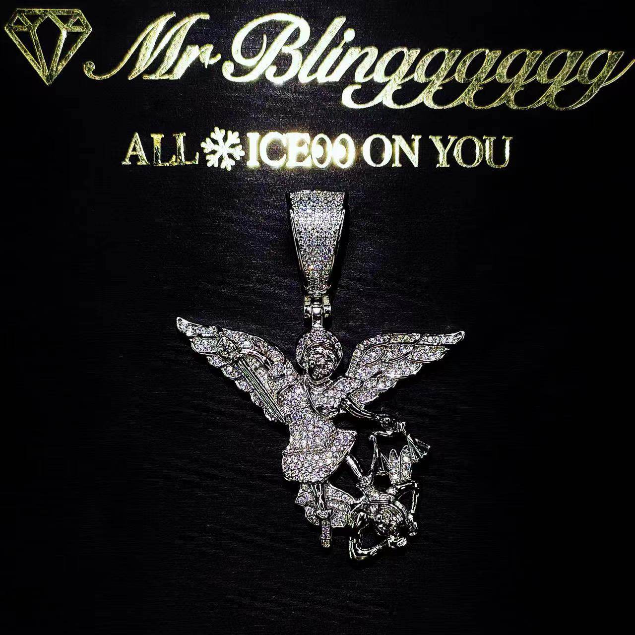 Mr.Blingggggg European and American hip-hop jewelry full diamond Archangel Michael pendant