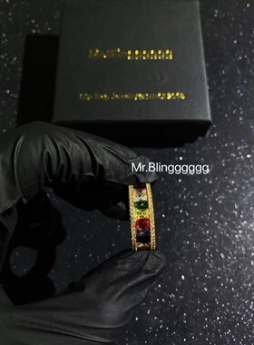 Mr.Bling满钻嘻哈彩虹色戒指指环