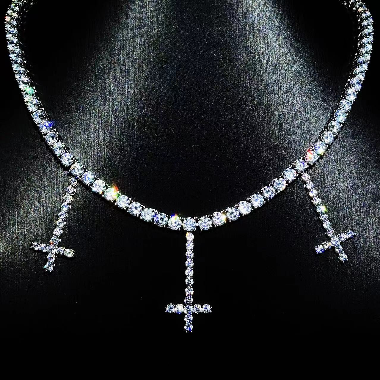 Mr.Blingggggg European and American hip-hop jewelry Lil Uzi, Carti same reverse cross tennis chain