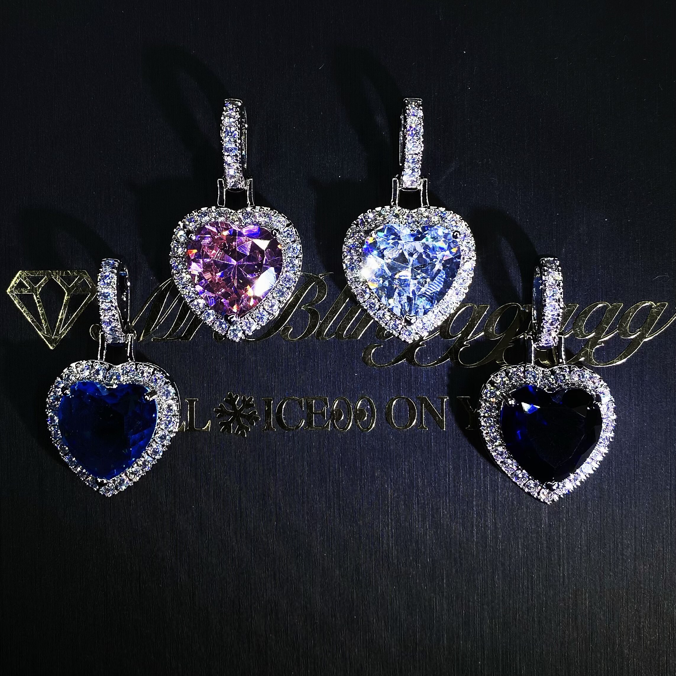 Mr.Blingggggg European and American hip-hop jewelry, full of diamonds, heart-shaped diamonds, couple's color love gemstone pendant