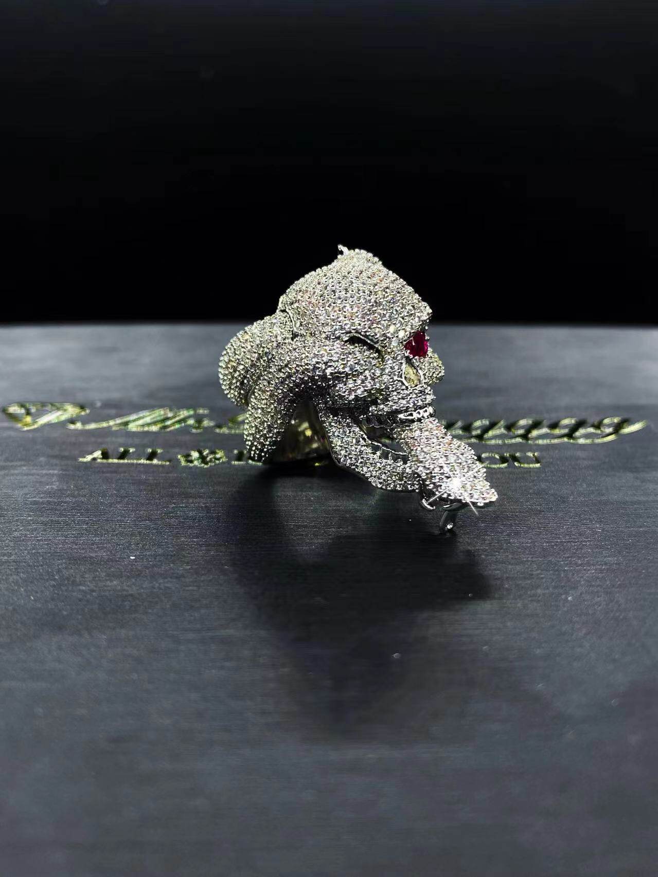 Mr.Blingggggg European and American hip-hop jewelry lil baby same style full diamond super flash poisonous snake skull big ring