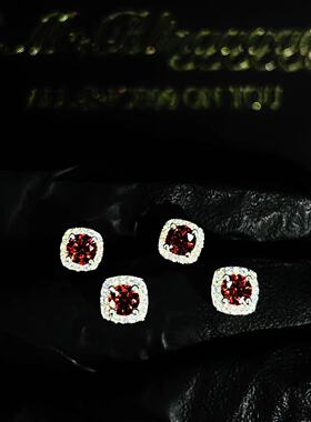 Mr.Bling纯银莫桑白红色冰糖耳钉