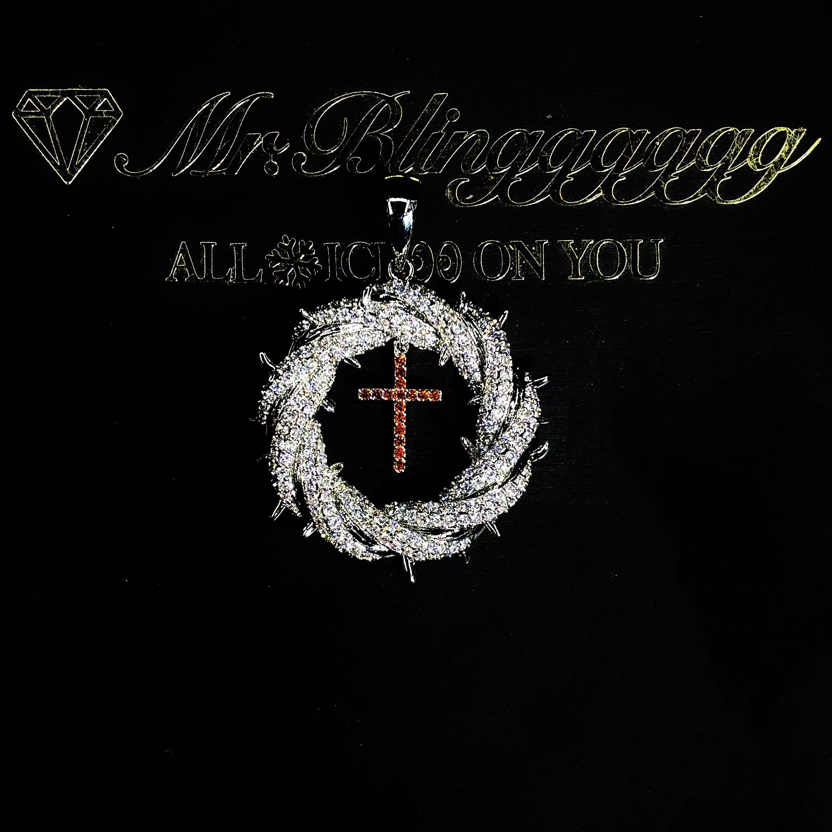 Mr.Blingggggg European and American hip-hop jewelry customized white and red diamond cross garland