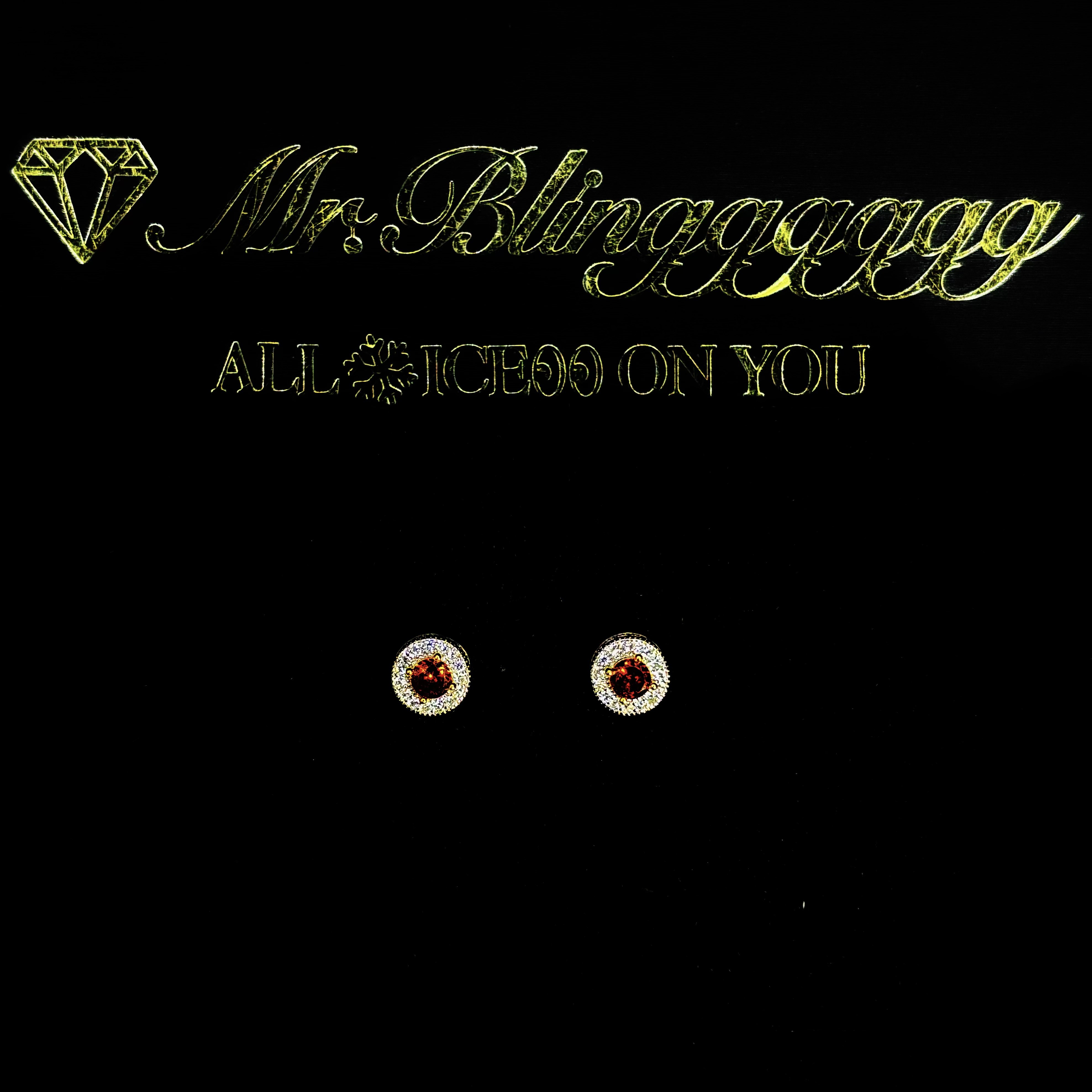 Mr.Blingggggg European and American hip-hop jewelry S925 silver couple model full of diamonds set with gold and red small earrings